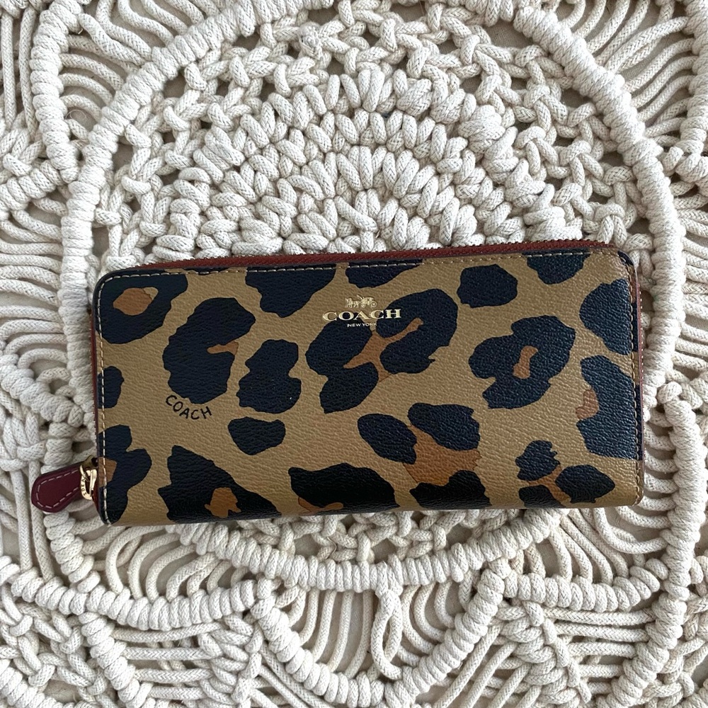 Coach Tan and Black Leopard Print Wallet